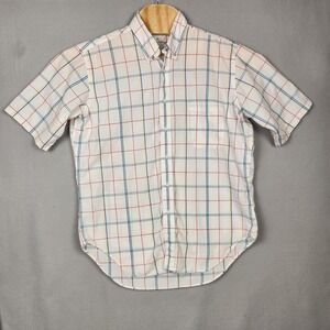 Neiman Marcus Shirt Mens Large White Multicolor Plaid Short Sleeve Button Up USA